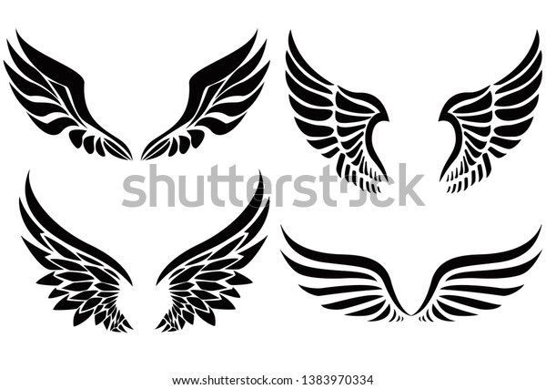 黒いシルエット翼のエンブレムコレクション のベクター画像素材 ロイヤリティフリー