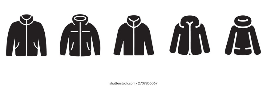 Conjunto de chaqueta de Vector de invierno de silueta negra | Limpio y simple en blanco y negro.