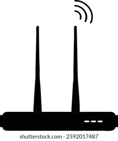 Black Silhouette of Wireless Router with Dual Antennas - Common Networking Hardware for Internet Connectivity
