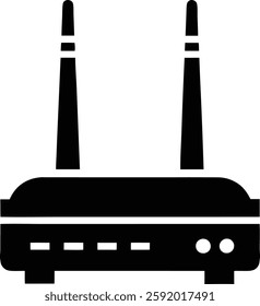 Black Silhouette of Wireless Router with Dual Antennas - Common Networking Hardware for Internet Connectivity