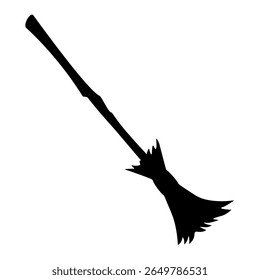 Black silhouette of witch broom icon on white background. Clipart image isolated on background.
