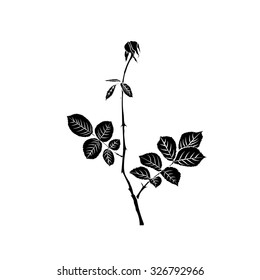 Black silhouette of withering rose isolated on white background. Vector illustration.