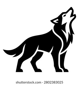 A black silhouette of a wolf howling