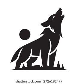 a black silhouette of a wolf howling at the moon