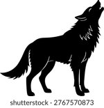 A black silhouette of a wolf howling Vector