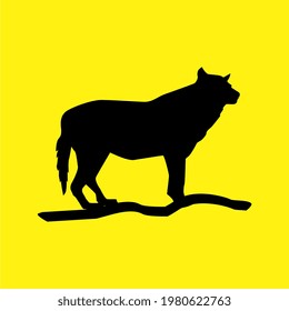 black silhouette wolf icon on yellow background