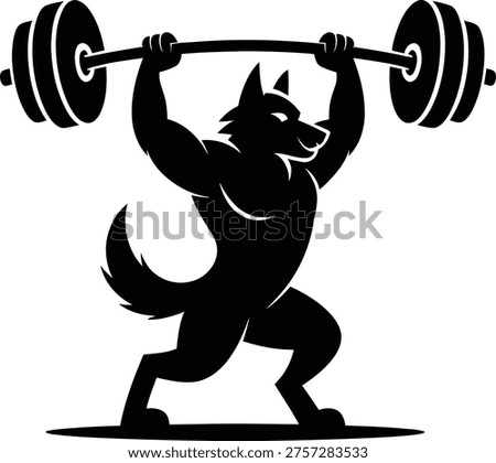 A black silhouette of a wolf lifting a barbell overhead in a powerful stance
