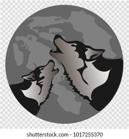 The black silhouette of a wolf on a background of the moon. The wolf howls. Vector illustration.