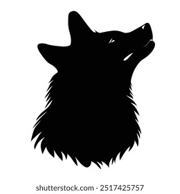 Una silueta negra de la cabeza de un lobo, mostrando sus características y textura de piel.