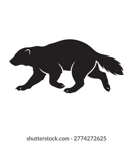 Black silhouette of a wolverine walking isolated on a white background