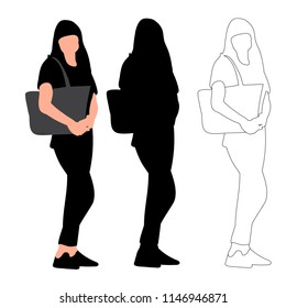 black silhouette of woman with bag 