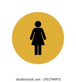 Black Silhouette Of A Woman In A Black Circle. The Female Sex In A Public Toilet Or Bathroom. Smartphone User Interface Button. Only For Women. Vector Graphics.