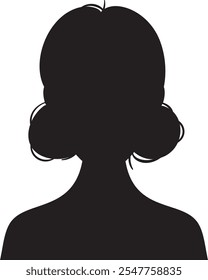 Silhueta preta de uma mulher com cabelo encaracolado estilizado em um pão, criando uma representação simples e elegante da identidade feminina