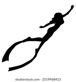 A black silhouette of a woman doing scuba Diver