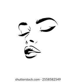 Black silhouette woman face icon vector,pretty girl logo, beauty portrait