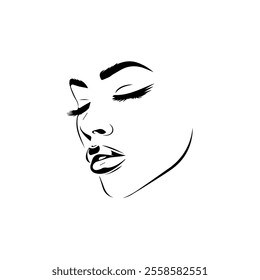 Black silhouette woman face icon vector,pretty girl logo, beauty portrait