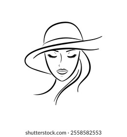 Black silhouette woman face icon vector,pretty girl logo, beauty portrait