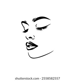 Black silhouette woman face icon vector,pretty girl logo, beauty portrait