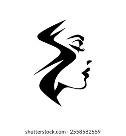 Black silhouette woman face icon vector,pretty girl logo, beauty portrait