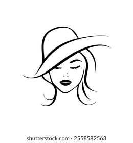 Black silhouette woman face icon vector,pretty girl logo, beauty portrait