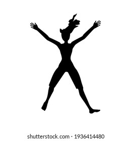 black silhouette of a woman figure who jumps, and her
hands raised up
vector illustration