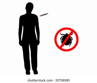 Black silhouette of woman gets an immunization against ticks