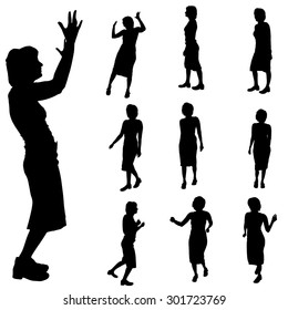 Black silhouette of woman on white  background.