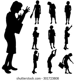Black silhouette of woman on white  background.