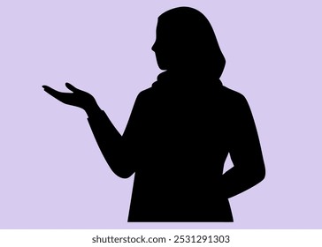 Black silhouette of woman presenting hand white background