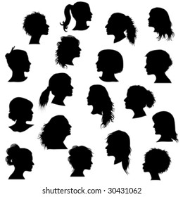 Black Silhouette Woman Profile, Vector