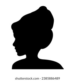 Black silhouette of a woman. Profile of a young lady. Beautiful head of a girl, element for the design of a beauty salon, fashion page, women's magazine. Black shadow on white. Vector illustration.