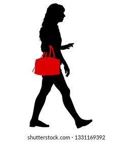 Black silhouette woman standing, people on white background