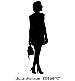 Black silhouette woman standing, people on white background