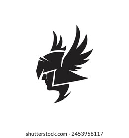 Black silhouette of woman or valkyrie for logo symbol or icon, Sport and esport team identity