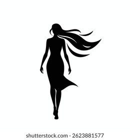 a black silhouette of a woman walking forward con.eps