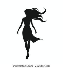 a black silhouette of a woman walking forward con.eps
