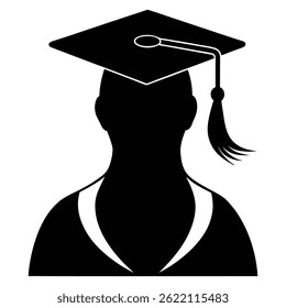 A black silhouette of a woman wearing a graduation cap with a tassel, facing away, symbolizing academic achievement and graduation 