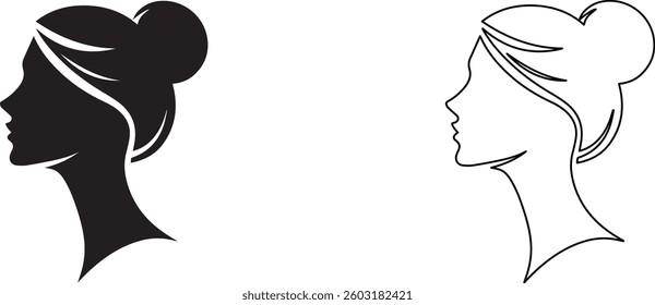 Black silhouette of a woman's face, side profile, minimal, white background