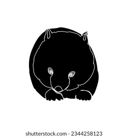 Black silhouette of wombat on white background. Graphic drawing. Vector illustration.