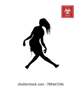 Black silhouette of women zombie on white background. Isolated image of undead monster. Vector illustration