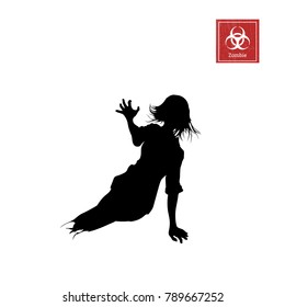 Black silhouette of women zombie without legs on white background. Isolated image of undead monster. Vector illustration