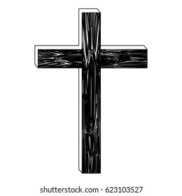 Black Silhouette Of Wooden Cross Vector Illustration