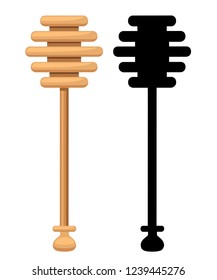 Black silhouette. Wooden honey dipper. Kitchen utensil used to collect honey. Flat vector illustration isolated on white background.