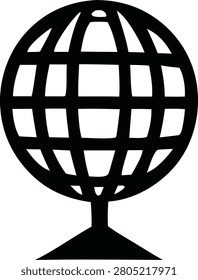 Black silhouette of world globe icon isolated on plain background. Simple spherical earth map sign representing global communication, travel, geography, internet connectivity, and technology.