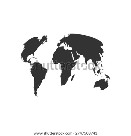 Black Silhouette World Map Isolated on White Background