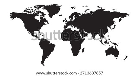 A black silhouette of a world map on a white background, showing continents and countries in a simple and clear representation