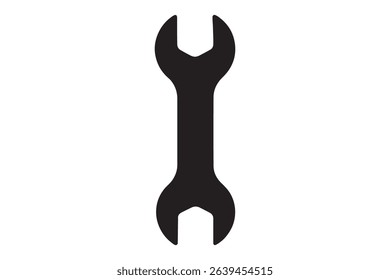 A black silhouette of a wrench on a white background