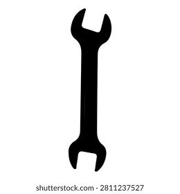 A black silhouette of a wrench tool, symbolizing repair, maintenance, or mechanical work, set against a plain white background.
