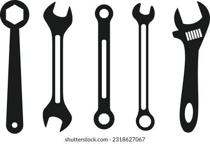  Black silhouette of Wrenches vector
