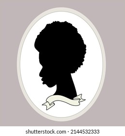 Black silhouette of a young African woman. Dark skin princess and use for logo, avatars, business cards. Digital vector illustration.Template